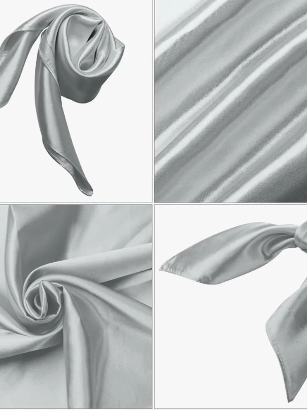 Women’s Soft Silky Satin Square Scarf | Silver | 23.7” x 23.7” | Neck Hair Scarf